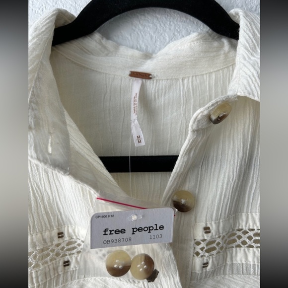 Free People Summer Stars Button Down Shirt Ivory M - Picture 6 of 6